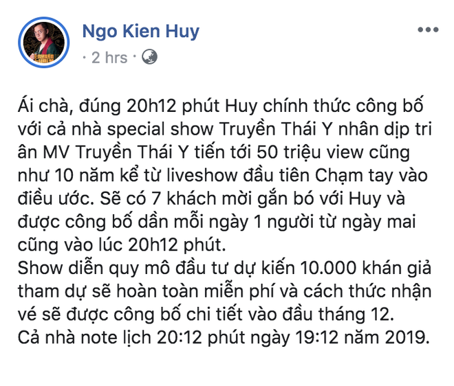 Ngô Kiến Huy chơi lớn không ai bằng: Làm show free vé cho 10.000 khán giả nhân dịp kỷ niệm 10 năm ca hát! - Ảnh 2.