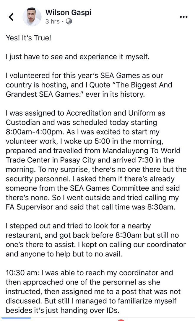 Trải lòng của chàng nhân viên SEA Games 30 trước khi bỏ việc: Tôi làm cật lực không công rồi bị bỏ đói cả ngày! - Ảnh 1.