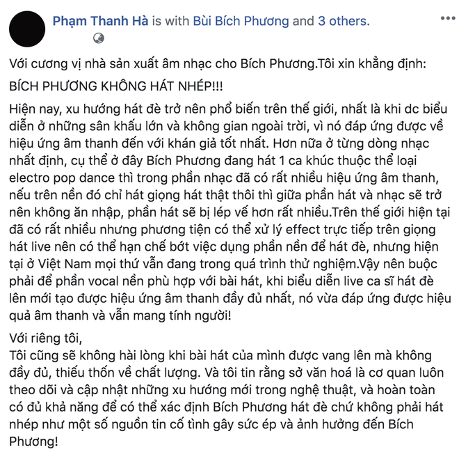 Đạo diễn Việt Tú, nhạc sĩ Khắc Việt và các nhà sản xuất... đều lên tiếng bênh vực Bích Phương khi vướng vào tranh cãi hát đè hay hát nhép - Ảnh 6.