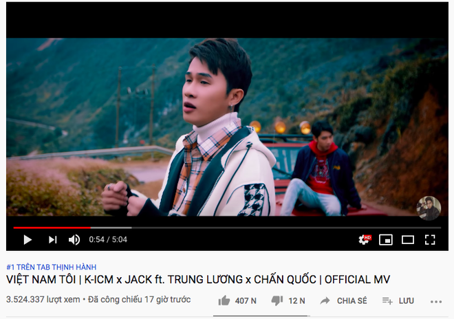 Tròn đúng 17 tiếng, Việt Nam Tôi của Jack và K-ICM chính thức hạ gục Hậu Hoàng để giữ vị trí #1 trending Youtube - Ảnh 1.