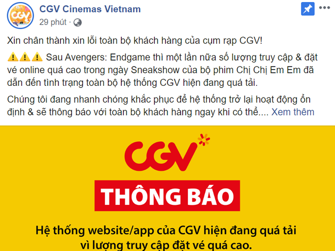 CGV thông báo sự cố sập hệ thống online vì Chị Chị Em Em sốt vé, khán giả nghi vấn là chiêu trò hay mạng dỏm? - Ảnh 1.