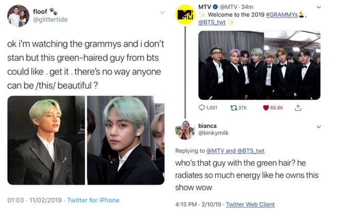 Chùm ảnh: Khoảnh khắc xuất thần của V (BTS) ở Grammy khiến dân tình phải thốt lên Chàng trai với mái tóc xanh lá là ai vậy? - Ảnh 1.