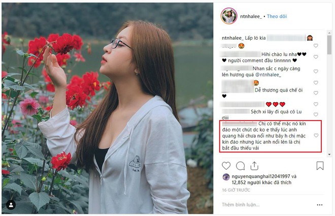 Tội cho Nhật Lê, mặc hơi sexy 1 tý đã bị netizen nhắc nhở: “Anh Quang Hải nổi lên là chị bắt đầu thiếu vải” - Ảnh 1.