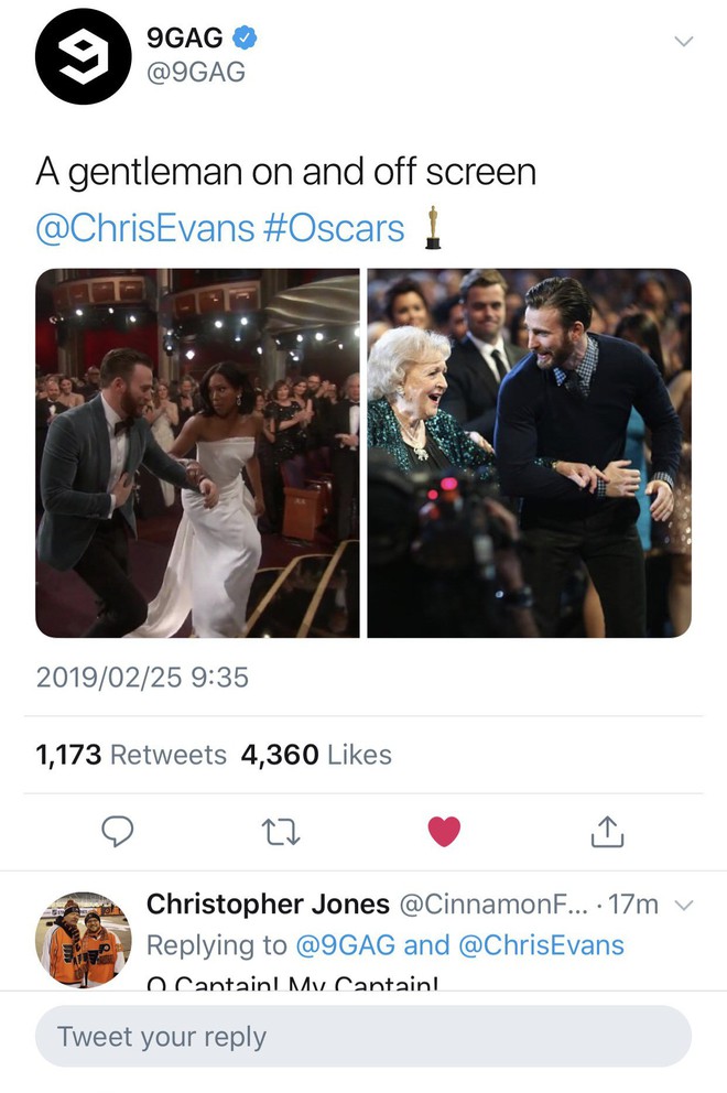 Khoảnh khắc gây sốt tại Oscar 2019: Chàng đội trưởng Mỹ Chris Evans xứng đáng ẵm giải quý ông dễ mến nhất! - Ảnh 4.