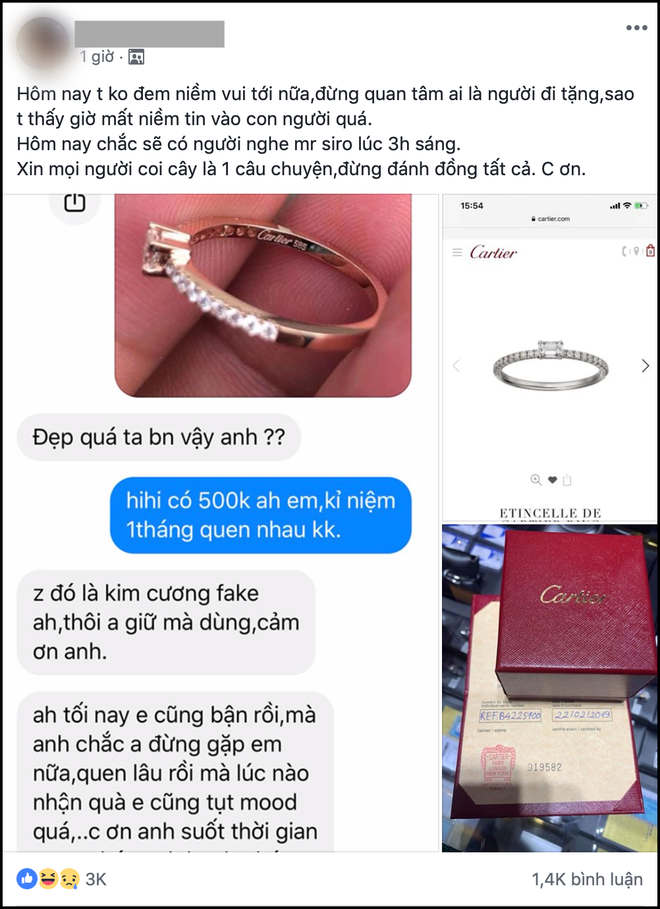 Xôn xao câu chuyện cô gái được tặng nhẫn Cartier $3200 nhưng từ chối vì tưởng kim cương fake giá 500 ngàn đồng - Ảnh 1.