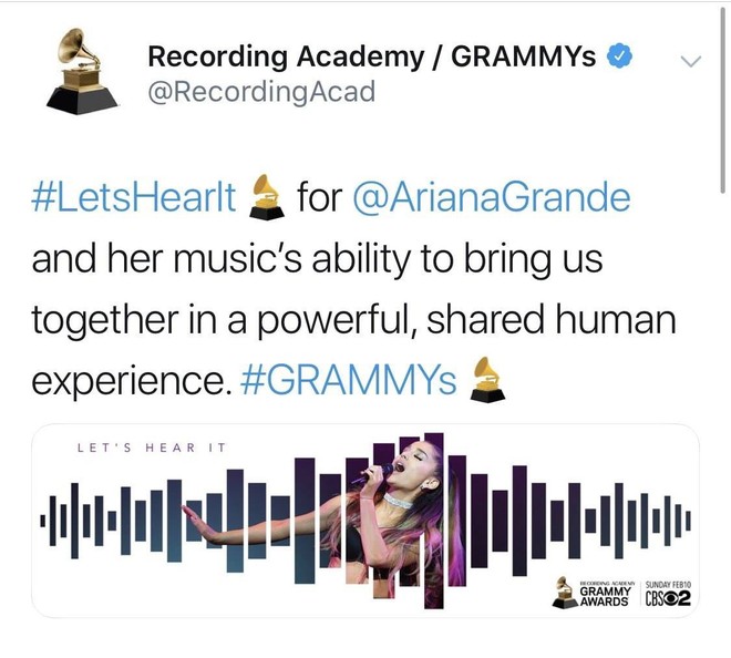 Grammy 2019 “lạ lắm à nghen”: Ariana chưa xác nhận góp mặt mà vẫn “được quảng bá rầm rộ như đúng rồi! - Ảnh 1.