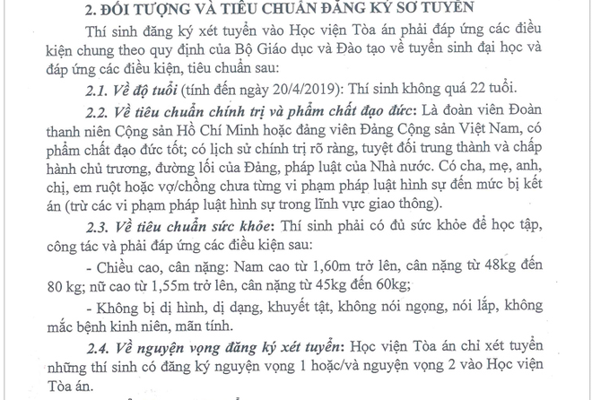 Một Học viện không tuyển thí sinh nữ nặng trên 60kg, chiều cao dưới 1m55 trong kỳ tuyển sinh 2019 - Ảnh 1.