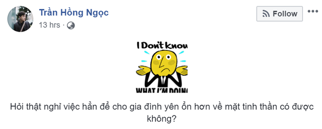 MC Trần Ngọc đăng status lạ hỏi có nên nghỉ việc để gia đình yên ổn, dân tình vào khuyên nhủ hết lời - Ảnh 1.