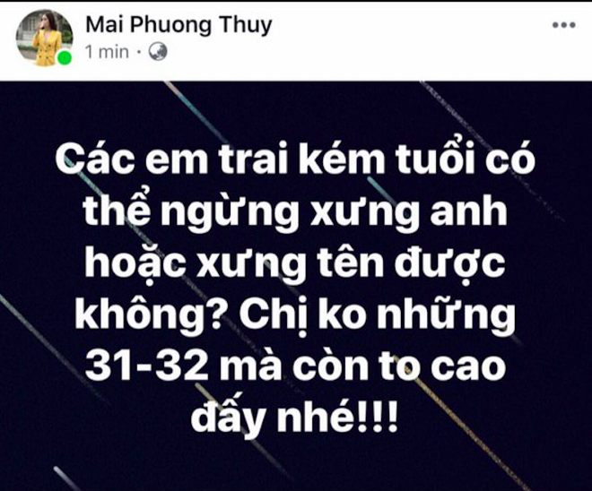 Bật cười chuyện Mai Phương Thúy mong các em trai kém tuổi đừng xưng anh với mình vì 2 lý do - Ảnh 1.