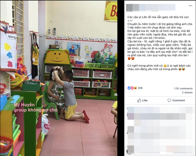 Thấy b&eacute; g&aacute;i kh&oacute;c nức nở v&igrave; bị vẽ m&egrave;o, h&agrave;nh động ga lăng của so&aacute;i ca 5 tuổi khiến nhiều người rụng tim: Ra đ&acirc;y anh lau mặt cho - Ảnh 1.