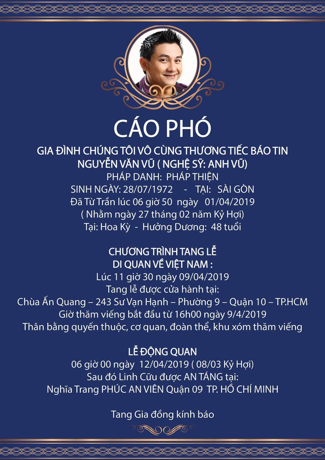NSND Hồng Vân thay mặt gia đình Anh Vũ thông báo thời gian cử hành tang lễ tại Việt Nam - Ảnh 1.