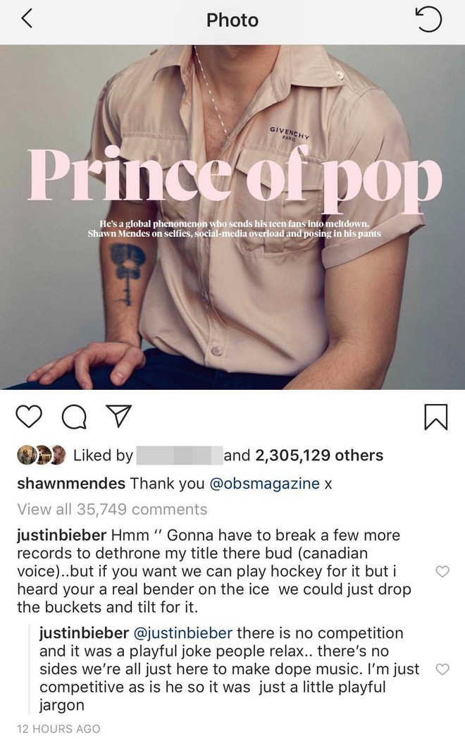 “Tình cũ của Hailey” Shawn Mendes vừa mới đăng ảnh nhận làm “Hoàng tử nhạc Pop”, Justin Bieber lập tức vào bình luận sân si ngay được - Ảnh 2.