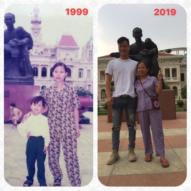 Bức ảnh đ&aacute;ng y&ecirc;u nhất ng&agrave;y: C&ugrave;ng địa điểm, c&ugrave;ng con người nhưng sau 20 năm, con trai đ&atilde; to gấp đ&ocirc;i mẹ mất rồi! - Ảnh 1.