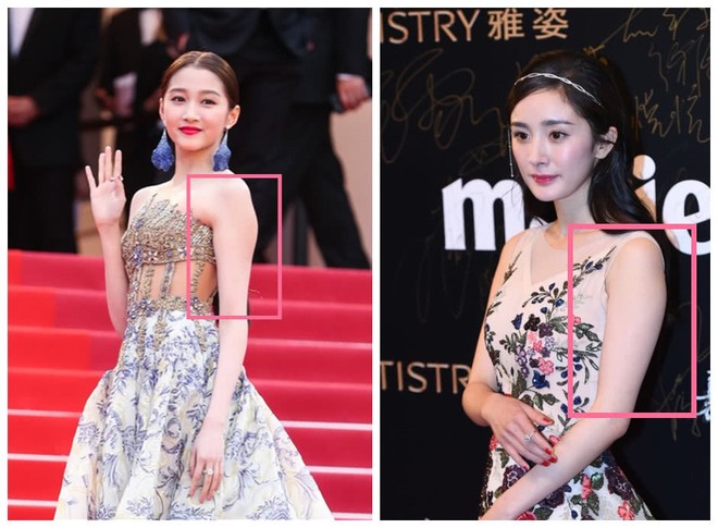 Bóc mẽ 2 mỹ nhân Cbiz tại Cannes: Quan Hiểu Đồng trát phấn loang lổ, lộ bắp tay to, Lưu Đào make up như doạ ma - Ảnh 4.