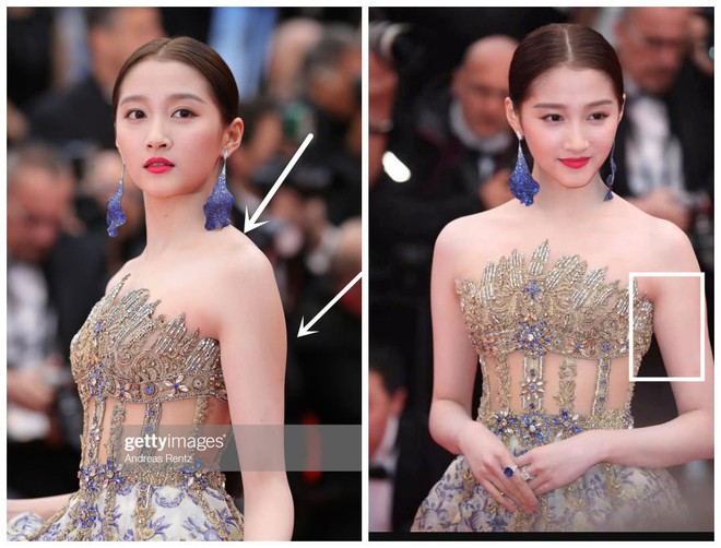 Bóc mẽ 2 mỹ nhân Cbiz tại Cannes: Quan Hiểu Đồng trát phấn loang lổ, lộ bắp tay to, Lưu Đào make up như doạ ma - Ảnh 5.