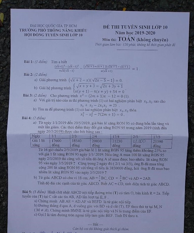 Đề thi Toán vào lớp 10 Phổ thông Năng khiếu: Thí sinh bất ngờ vì đề quá dễ - Ảnh 1.