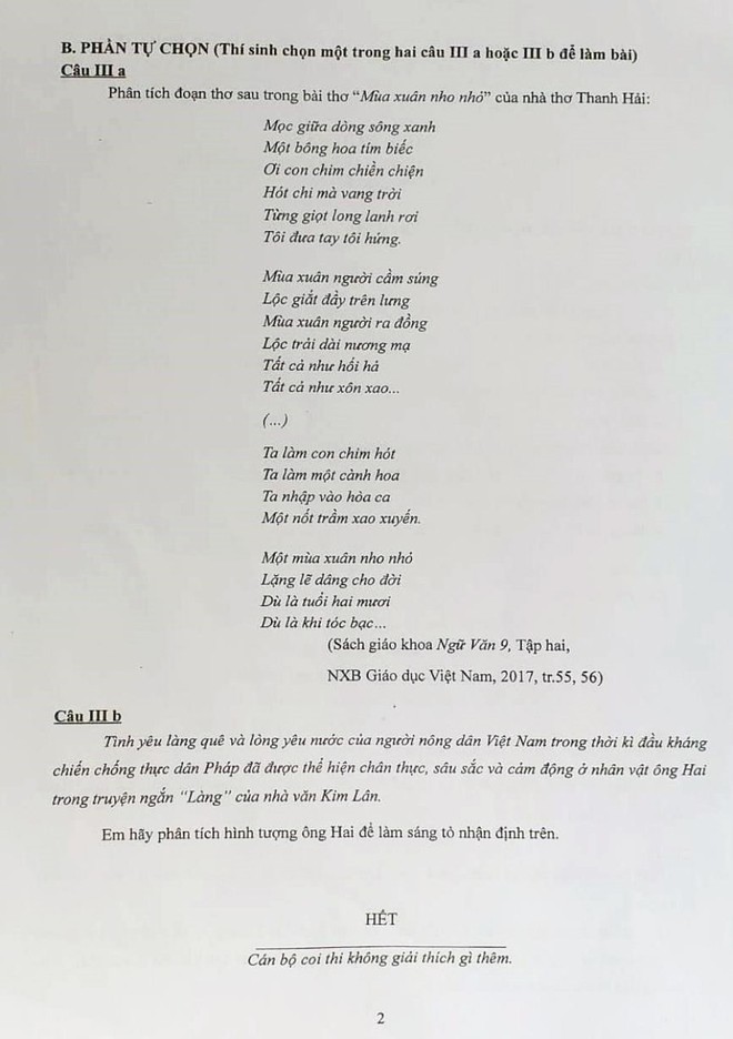 Đề thi môn Văn lớp 10 của Trường THPT Chuyên Khoa học Tự nhiên: Quá dễ so với tưởng tượng của thí sinh - Ảnh 2.