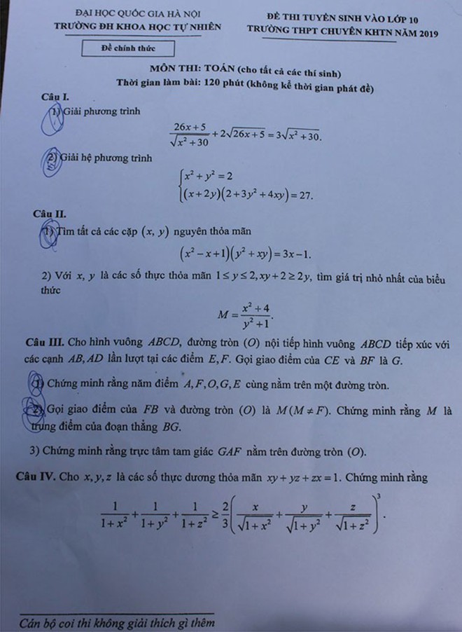 Đề thi Toán vòng 1 trường THPT Chuyên Khoa học tự nhiên Hà Nội - Ảnh 1.
