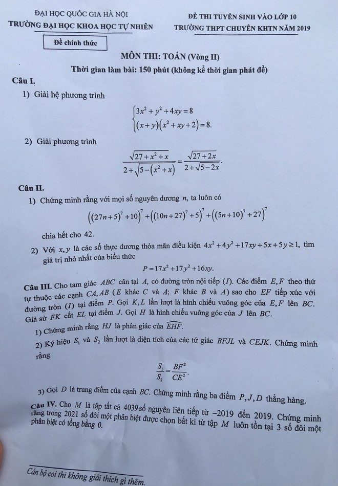 Phát hiện có sai sót trong đề thi môn Toán vào lớp 10 trường THPT Chuyên Khoa học Tự nhiên - Ảnh 1.