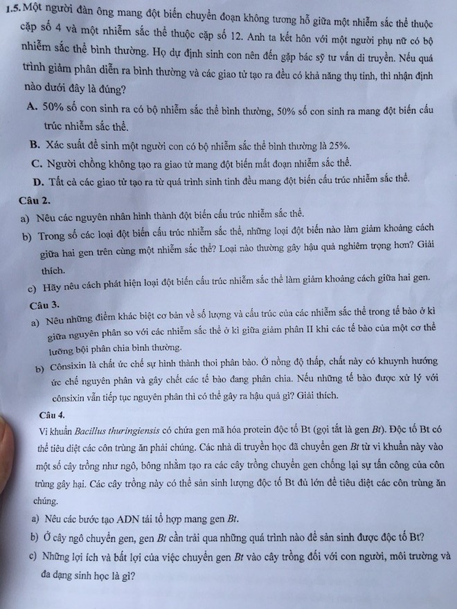 Đề thi Sinh học vào lớp 10 chuyên Khoa học Tự nhiên Hà Nội - Ảnh 2.