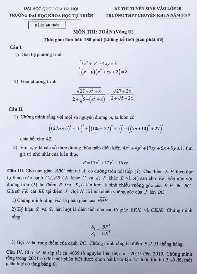 Đề Toán, Sinh chuyên vào lớp 10 trường Khoa học tự nhiên: Khó đạt điểm 9 - Ảnh 1.