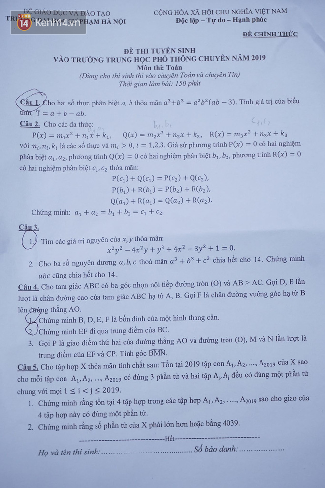 Đề thi môn Toán lớp 10 hệ Chuyên vào trường Sư Phạm: Nhiều thí sinh không thể đạt điểm tối đa - Ảnh 1.