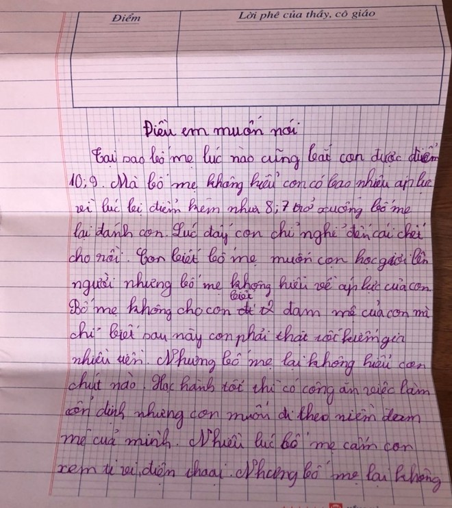 Những cái giật mình sau thư phản đối áp lực điểm 10 của cậu bé lớp 4 - Ảnh 1.