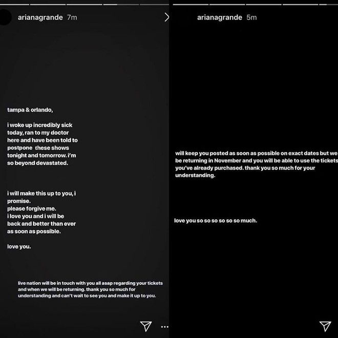 Ariana Grande hủy một lúc 2 show qua Instagram: liệu có phải do chứng bệnh ở Việt Nam tái phát? - Ảnh 1.
