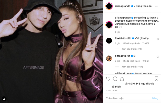 Cùng là khoe ảnh chụp với nghệ sĩ, Ariana Grande mê và ưu ái em út Jungkook (BTS) hơn hẳn qua động thái này - Ảnh 2.