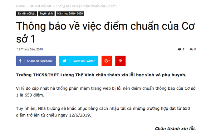 Trường Lương Thế Vinh xin lỗi vì nhầm lẫn nên bất ngờ thay đổi điểm chuẩn giữa đêm, khiến học sinh khóc ròng - Ảnh 1.