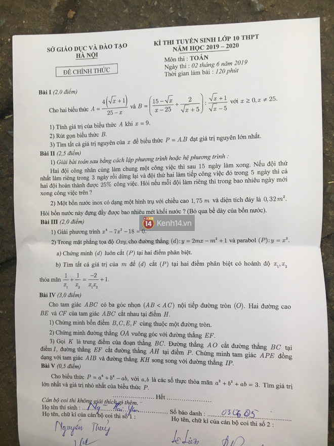 Đề thi môn Toán vào lớp 10 tại Hà Nội 2019: Đề khá khó, xuất hiện câu lạ khiến thí sinh oà khóc - Ảnh 1.