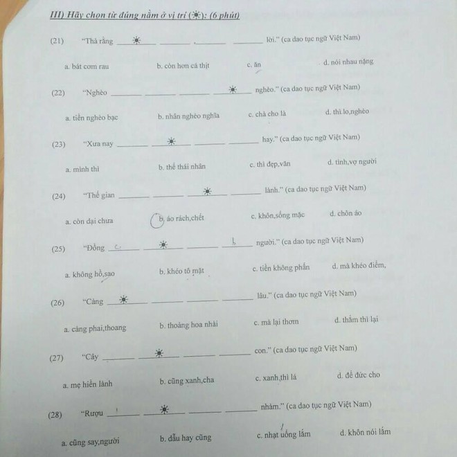 Đề thi Tiếng Việt thử tài ca dao tục ngữ dành cho ngước nước ngoài khiến dân mạng vò đầu bứt tai không làm được - Ảnh 1.