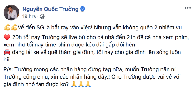 Hãy yêu người như Quốc Trường, chiều fan tới mức về nhà nghỉ ngơi cũng liên tục báo cáo trên mọi mặt trận - Ảnh 1.