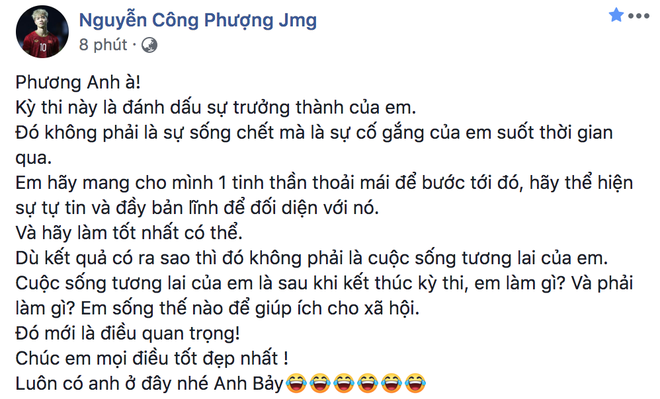 Em gái bước vào kỳ thi THPT Quốc gia, Công Phượng nhắn nhủ ngọt ngào: Luôn có anh ở đây nhé - Ảnh 1.