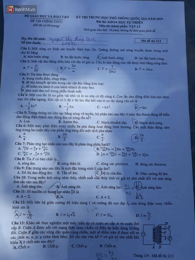 Đề thi môn Vật Lý THPT quốc gia 2019: Rất khó, nhiều thí sinh không làm được bài - Ảnh 2.