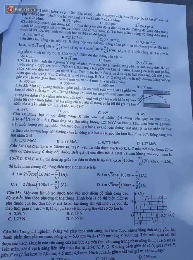 Đề thi môn Vật Lý THPT quốc gia 2019: Rất khó, nhiều thí sinh không làm được bài - Ảnh 4.