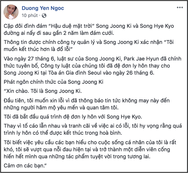 Biết tin Song Joong Ki và Song Hye Kyo ly hôn, sao Việt phản ứng: Người khóc ròng, kẻ bàng hoàng không tin vào tình yêu - Ảnh 5.