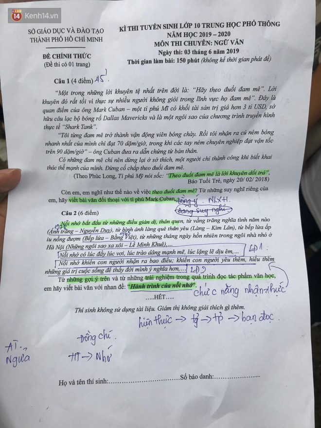 Đề thi chuyên Văn lớp 10 tại TPHCM năm 2019 rất khó, hỏi về hành trình của nỗi nhớ - Ảnh 1.