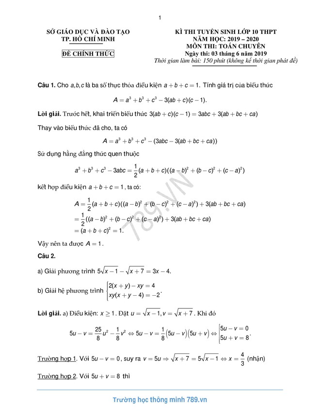 Đáp án đề thi chuyên Toán vào lớp 10 tại TP HCM năm 2019 - Ảnh 2.