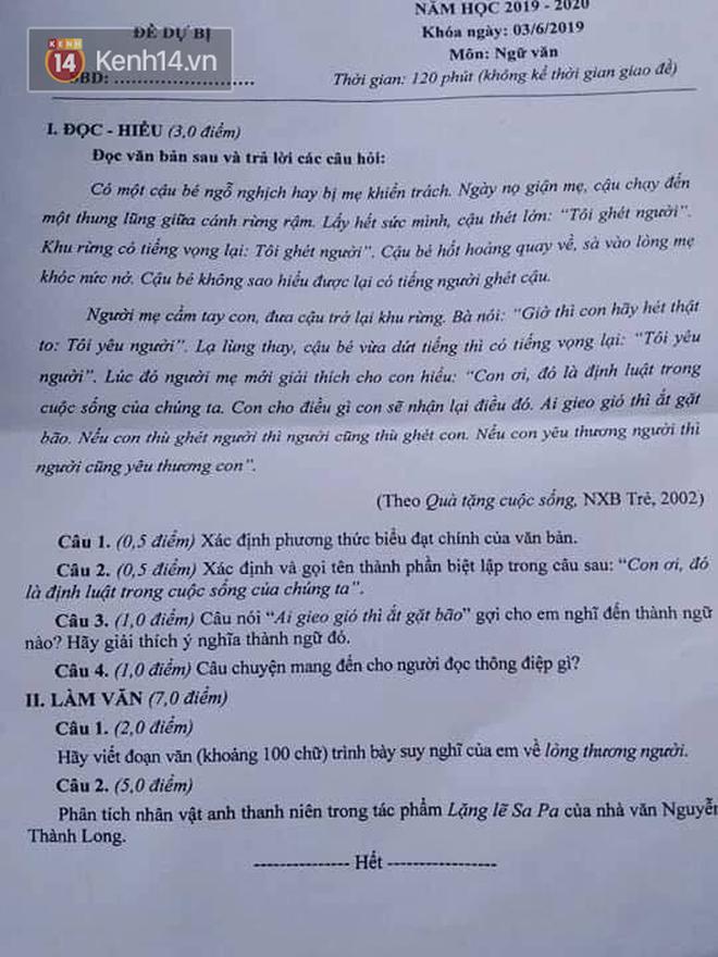 Đề thi lại môn Ngữ Văn tuyển sinh lớp 10 ở Quảng Bình: Phân tích anh thanh niên trong tác phẩm Lặng lẽ Sa Pa - Ảnh 1.