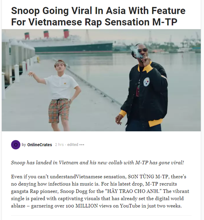 Tạp chí Hip-Hop lớn nhất thế giới thừa nhận chính nhờ Sơn Tùng mà Snoop Dogg có thêm danh tiếng tại Châu Á! - Ảnh 1.