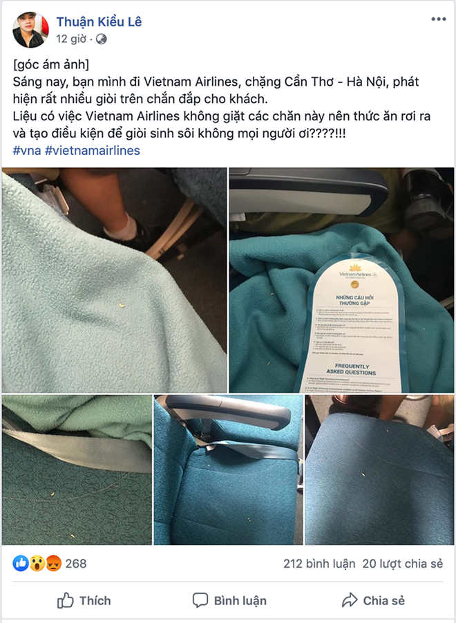 Hành khách phản ánh chăn trên máy bay có giòi bò lúc nhúc, Vietnam Airlines nói đây là hiện tượng bất thường - Ảnh 1.