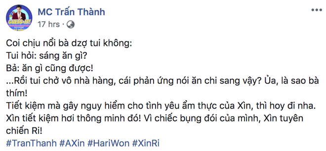Mệt thay cho nh&agrave; Trấn Th&agrave;nh - Hari Won: Vợ thắt chặt chi ti&ecirc;u, chồng quyết t&acirc;m tuy&ecirc;n chiến v&igrave; chiếc bụng đ&oacute;i! - Ảnh 1.