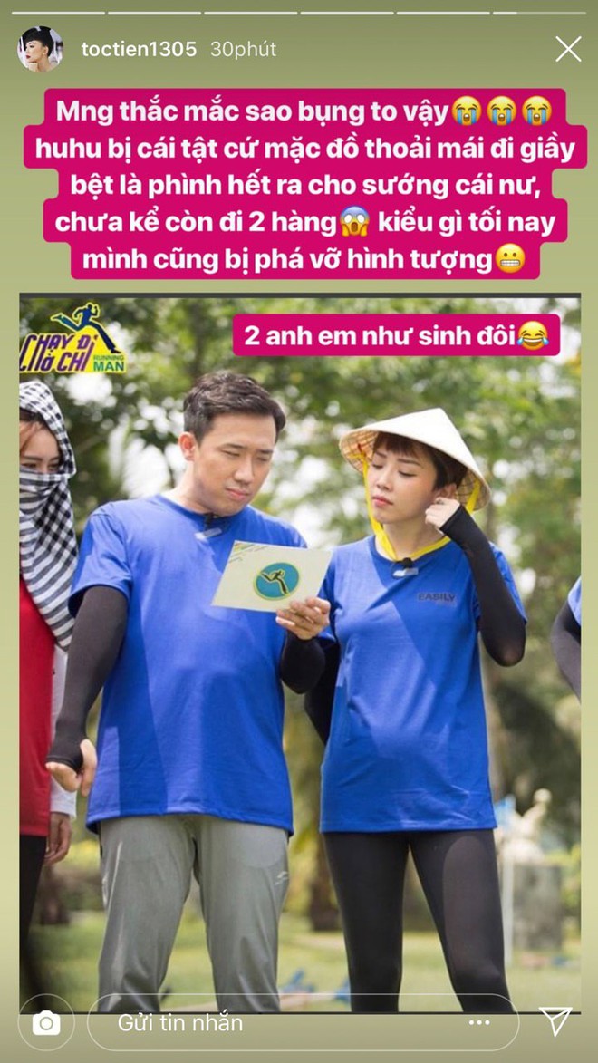 Tóc Tiên đăng ảnh hậu trường làm khách mời “Running Man Việt”, vội vã giải thích lý do bụng to bất thường trước khi bị soi  - Ảnh 1.