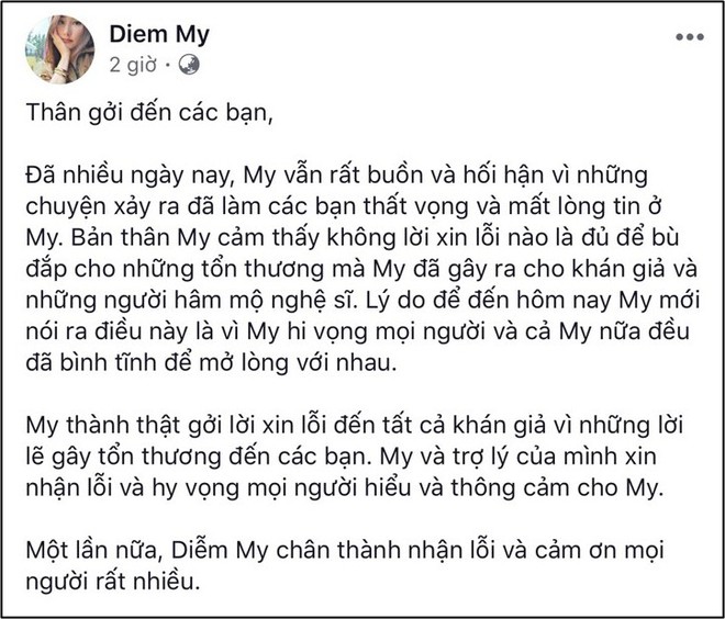 Diễm My 9X chính thức lên tiếng sau khi bị chỉ trích vì xin lỗi thiếu nhiệt tình, xem thường fan hậu ồn ào đá xéo Trương Thế Vinh - Ảnh 1.