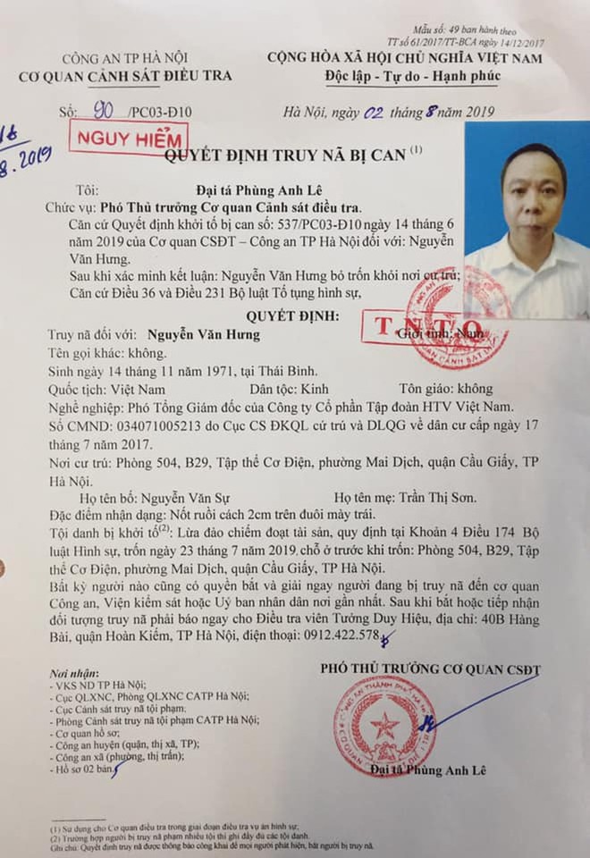 Hà Nội: Truy nã Phó TGĐ Công ty Tập đoàn HTV VN lừa đảo tiền tỉ - Ảnh 2.