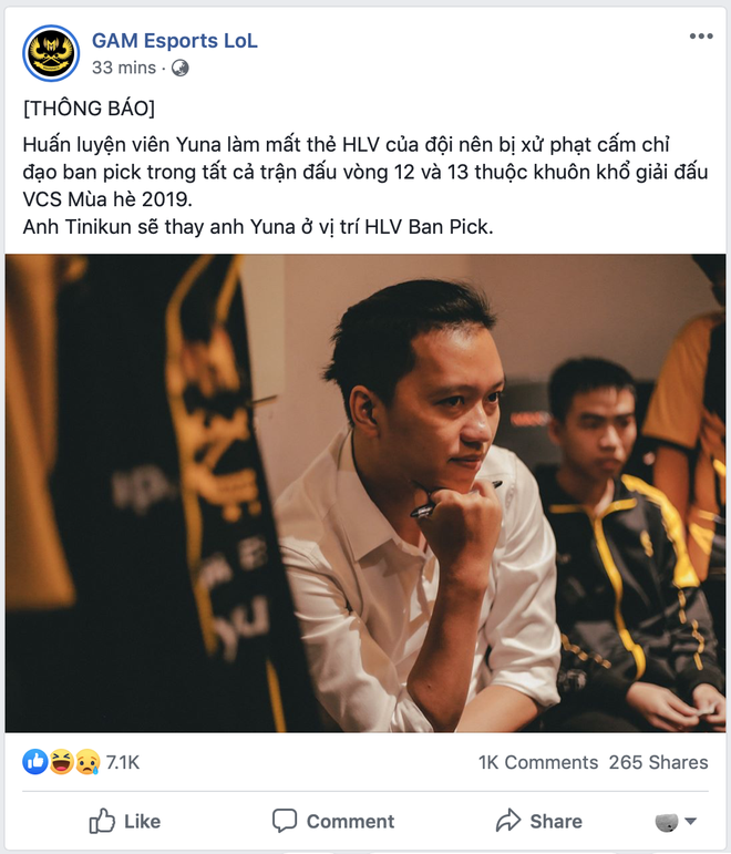 G&oacute;c tấu h&agrave;i cực mạnh: GAM Esports tiếp tục bị phạt, lần n&agrave;y l&agrave; HLV Yuna l&agrave;m mất thẻ v&agrave; bị cấm chỉ đạo tại VCS - Ảnh 1.