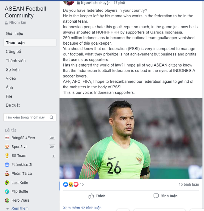 Fan Indonesia tiết lộ chuyện gây sốc: Thủ môn nhận 3 bàn thua trước Thái Lan được lên tuyển là nhờ mẹ cơ cấu? - Ảnh 1.