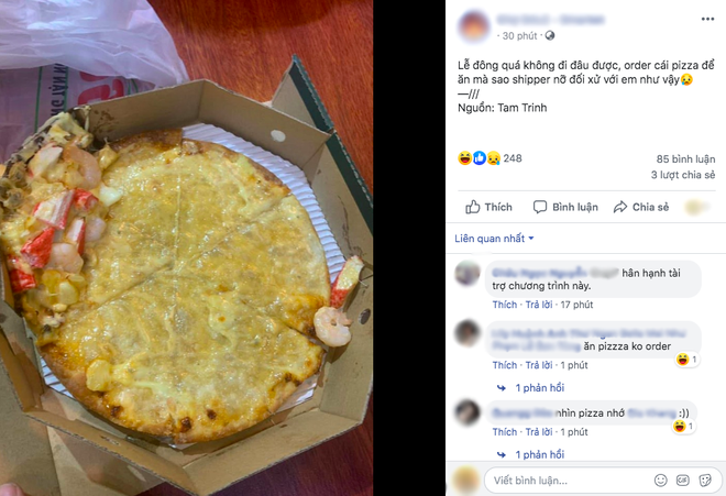 Vì mải đu đưa, anh shipper “remix” pizza thành phiên bản “khoả thân”, cô nàng nhận bánh mà không biết nên khóc hay cười - Ảnh 1.