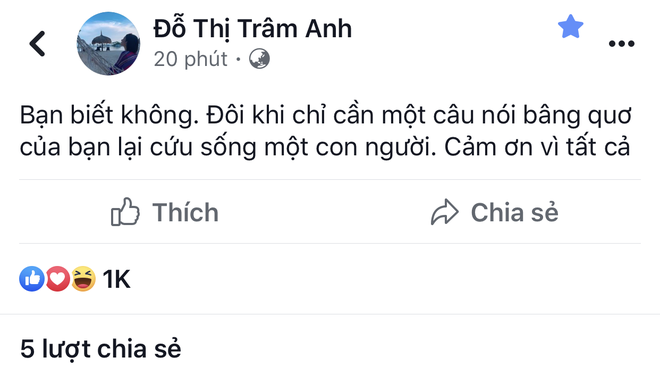 Chia sẻ của Trâm Anh khiến dân tình lo sốt vó sau 4 tháng mất tích: Đôi khi câu nói bâng quơ lại cứu sống một con người - Ảnh 2.